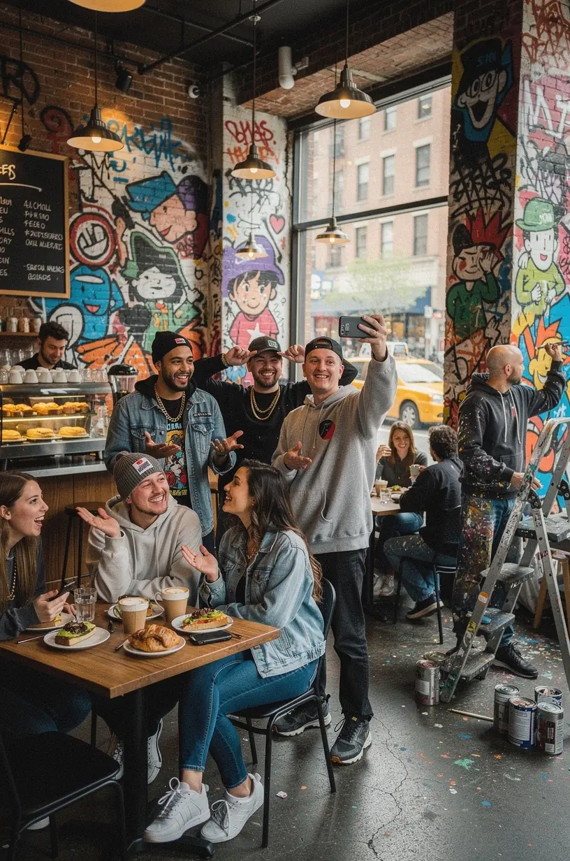 Печать фотографий на месте в кафе, расположенном вдоль живописной дороги США, для создания памятных сувениров.